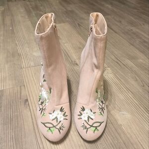 Embroidered Floral Pale Pink Ankle Boots